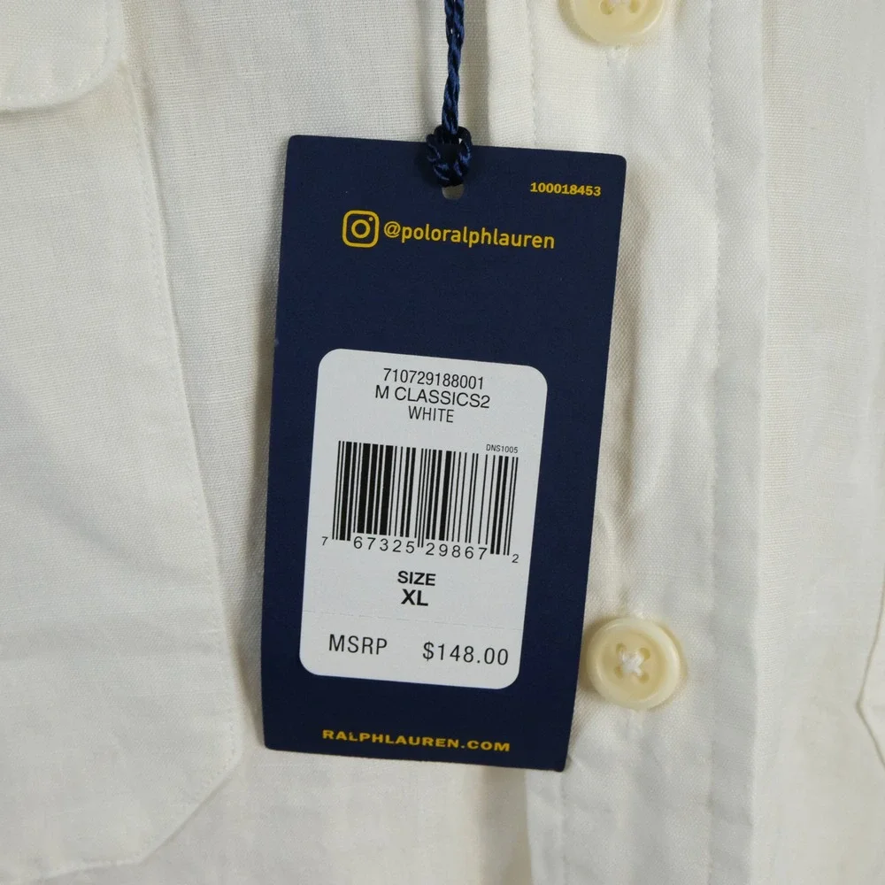 NEW Polo Ralph Lauren XL Linen Silk Blend Shirt All White Button Front Mens